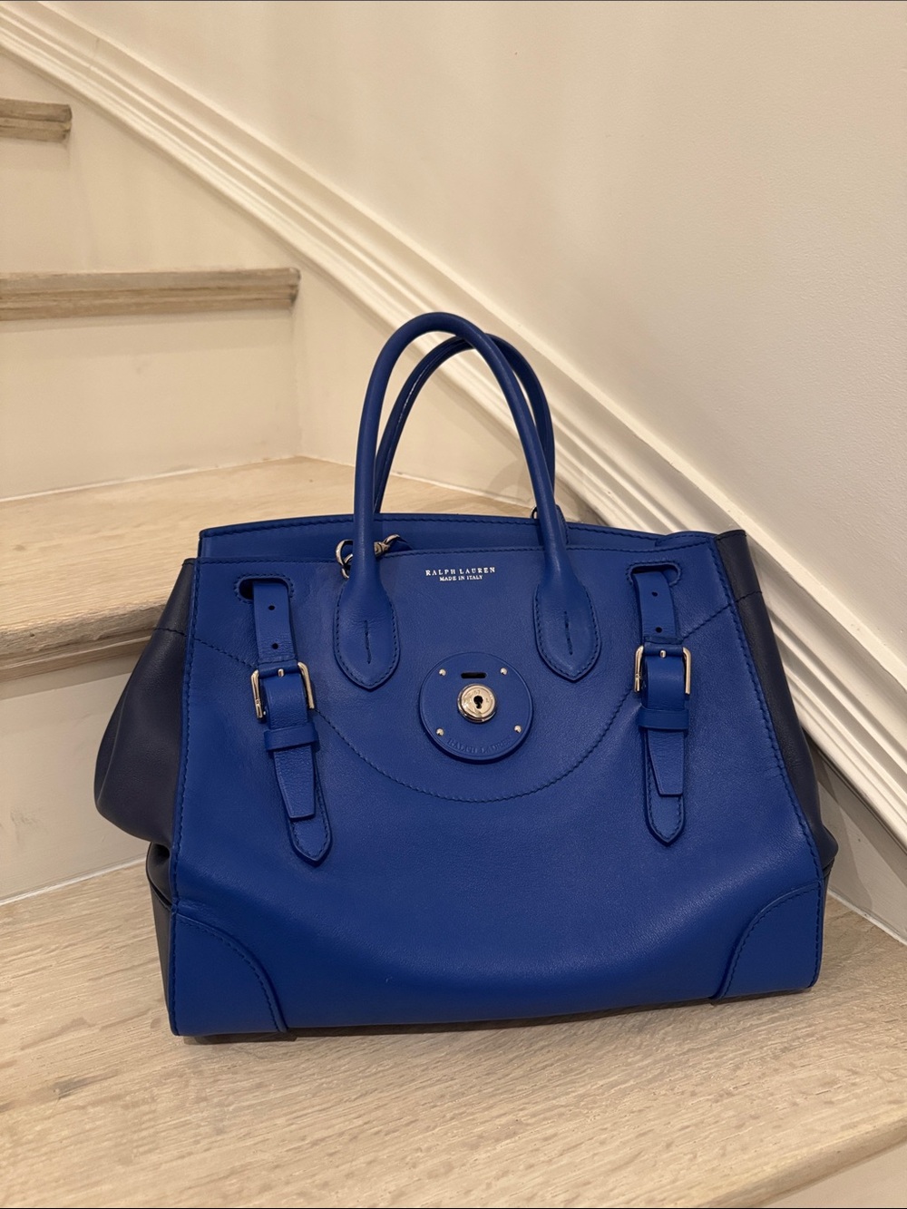 Ralph Lauren Bright Royal Blue Leather Ricky Bag with Nahy Sides